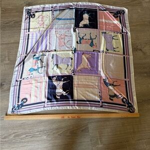 Silk-Feel Horse Print Scarf - Pastel Pink & Lavender